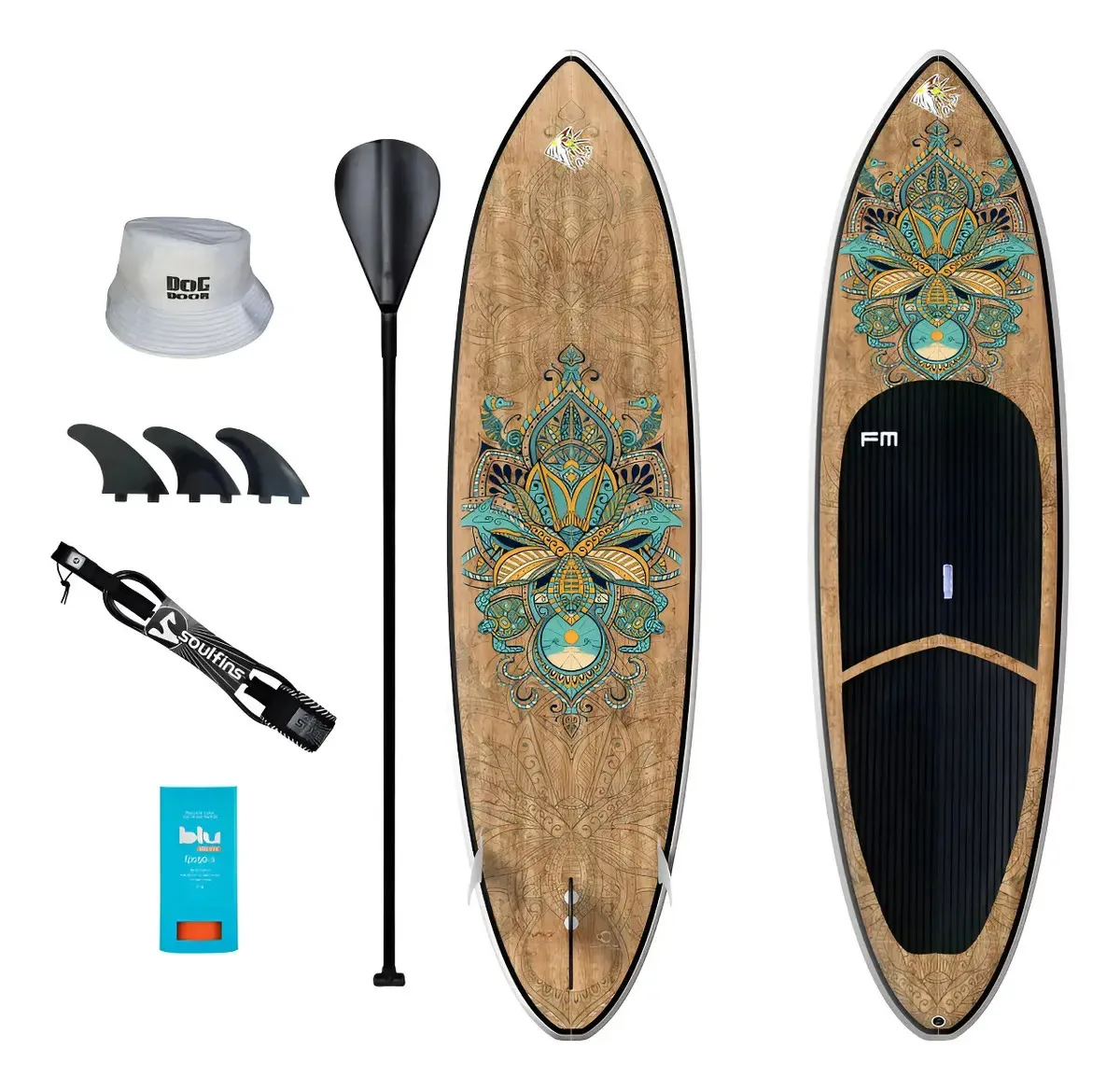 Prancha Standup Sup 10 Pés Tribal Flor Azul Fibra E Resina Marrom-claro
