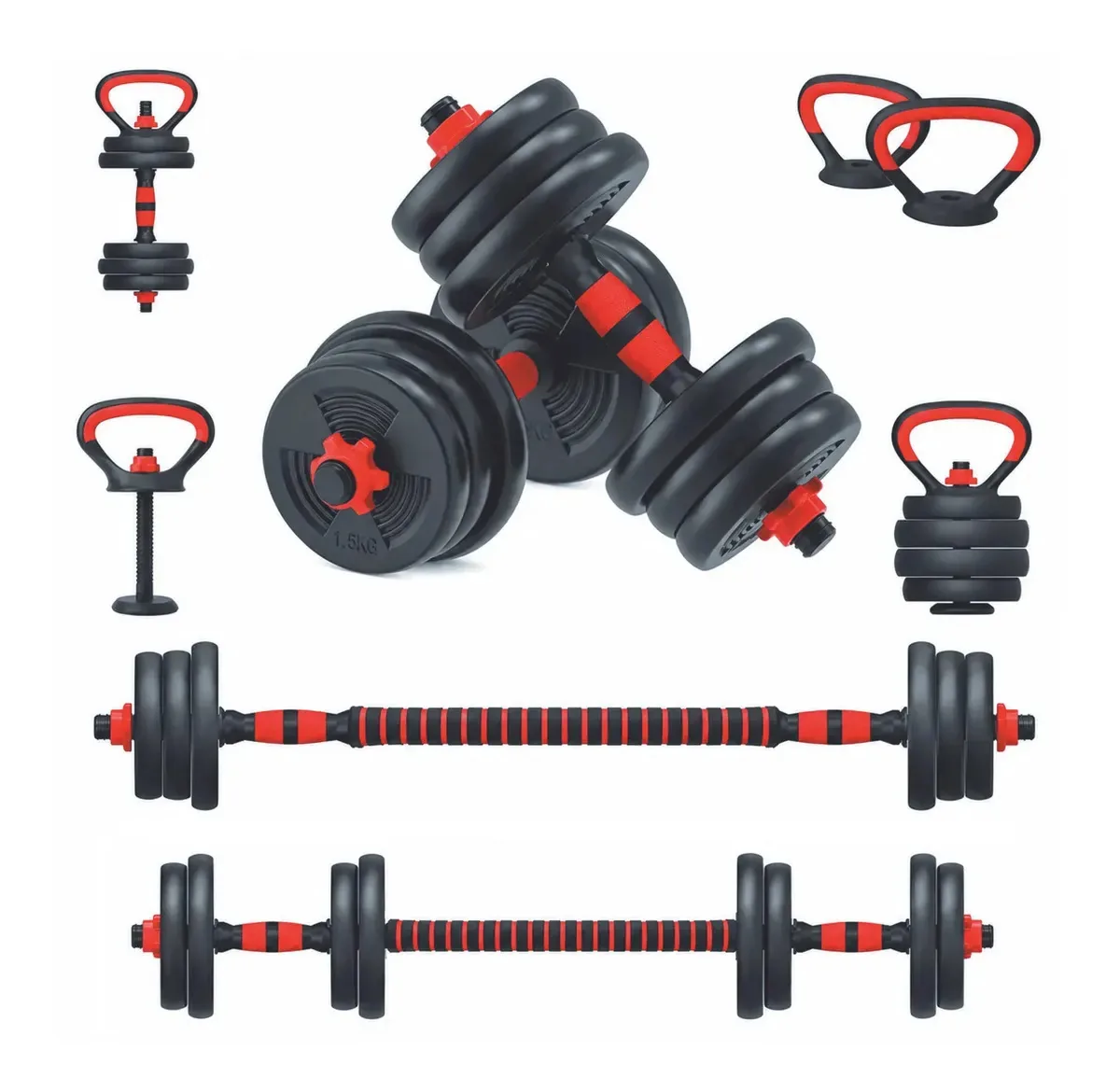 Kit Completo Anilhas Halteres Kettebell Até 15kg Ajustável Preto