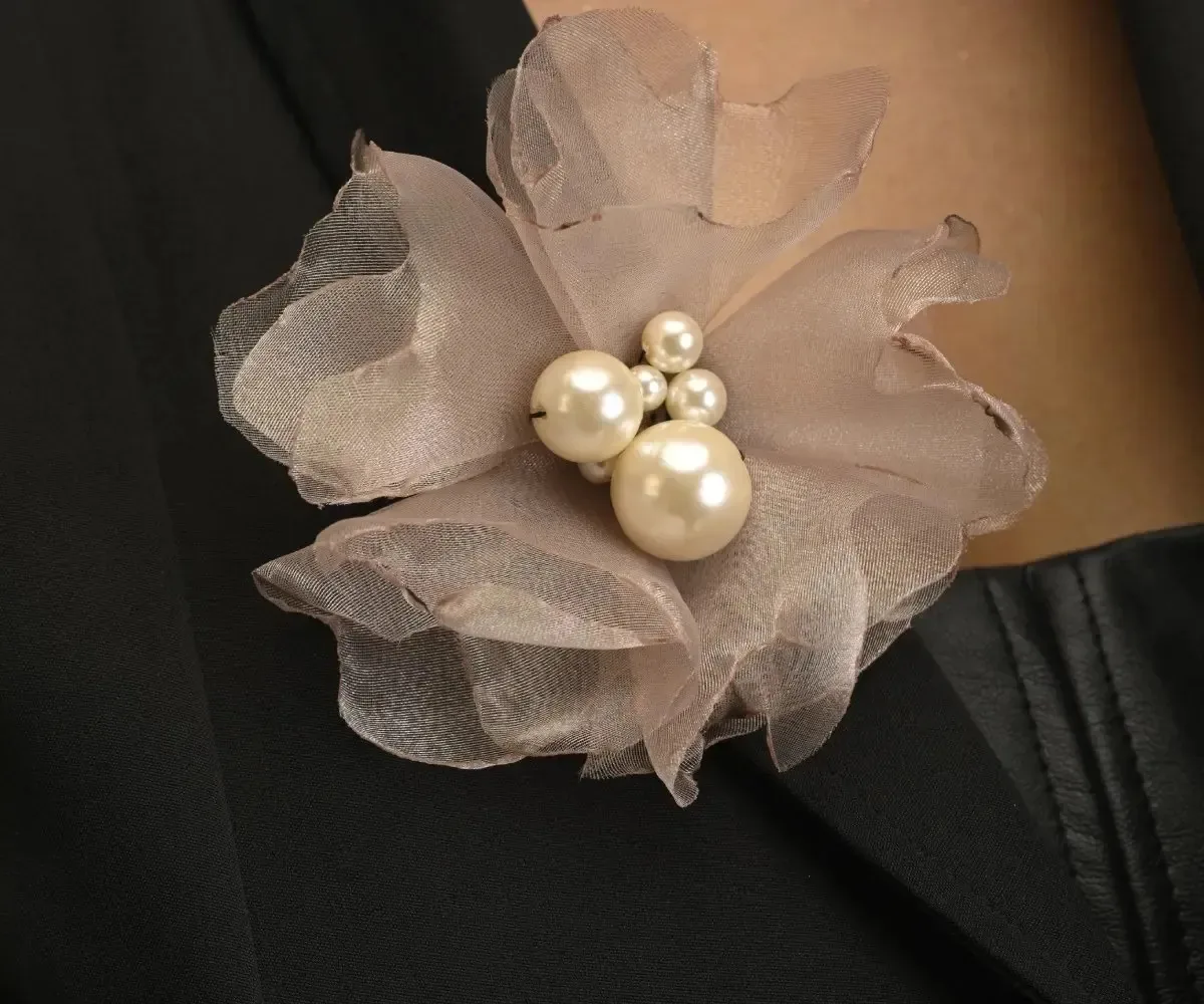 Broche De Flor Moda Inverno Blazer Cor Bege