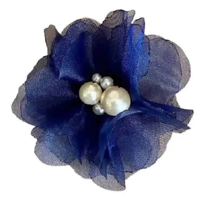 Broche De Flor Moda Inverno Blazer Cor Azul
