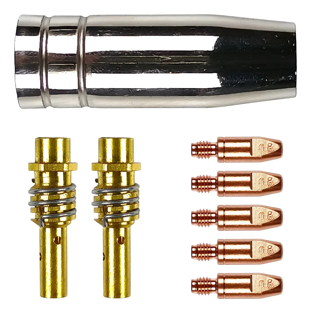 Kit Consumíveis 8 Peças Bico Contato M6x28 Bocal Difusor Tocha Solda Mig Mag 0.8mm Mb 15ak