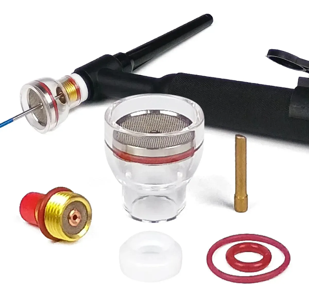 Kit Consumíveis 6 Pç Gas Lens Bocal Vidro Difusor Pinça Isolador Tocha Solda Tig 2,4mm WP-9