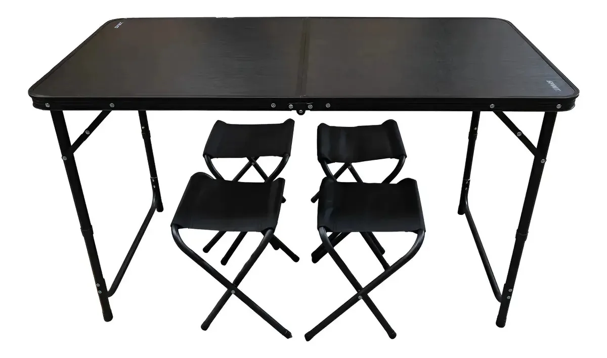 Conjunto de mesa dobrável Spinit Camping com 4 bancos de madeira escura