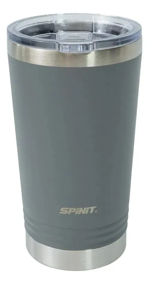 O copo térmico transparente Spinit de 530 ml mantém o calor cinza frio