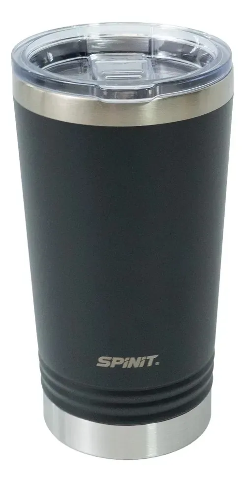 Copo térmico transparente Spinit de 530 ml mantém o calor frio e preto