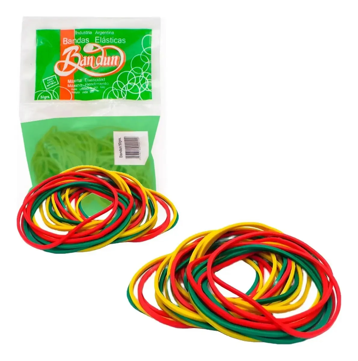 Bandun Elastic Bands Colors Sacos de 40 mm de 250 g de amarelo, vermelho e verde