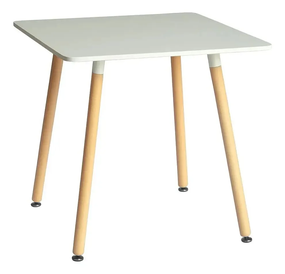 Mesa de jantar quadrada Eames, 70 cm, pernas de madeira, pernas brancas úteis