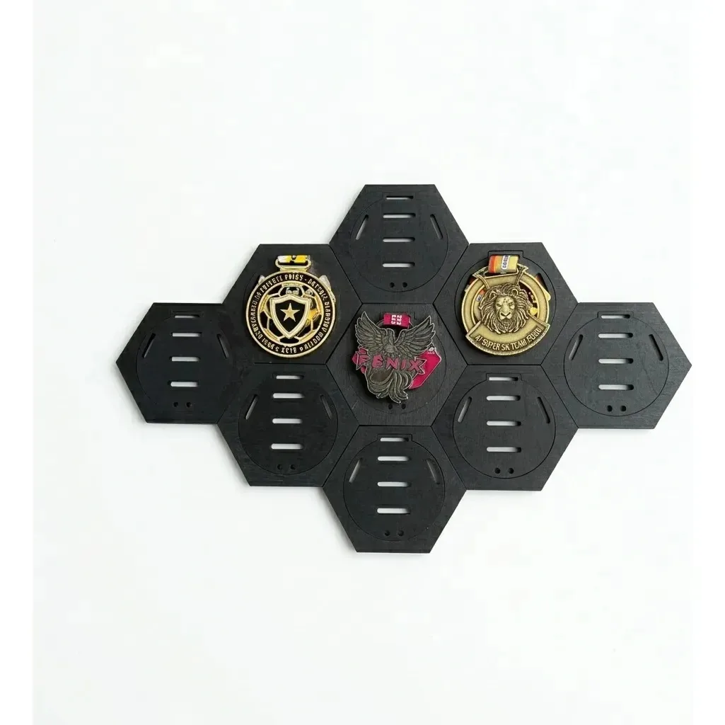 Kit 10 Porta Medalhas Colmeia Mdf Preto Campeonatos Preto
