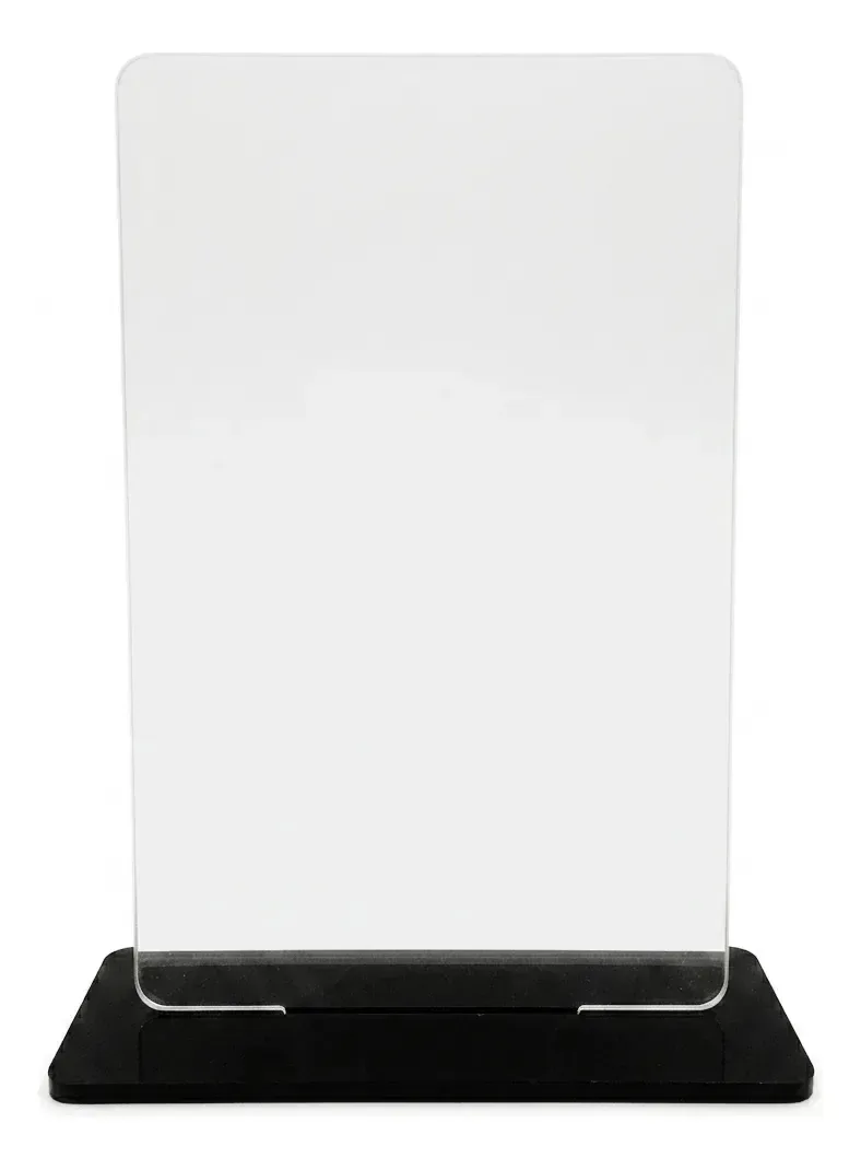 5 Placas Troféu Acrílico Cristal 2mm 10x15cm C/ Base Preta Transparente