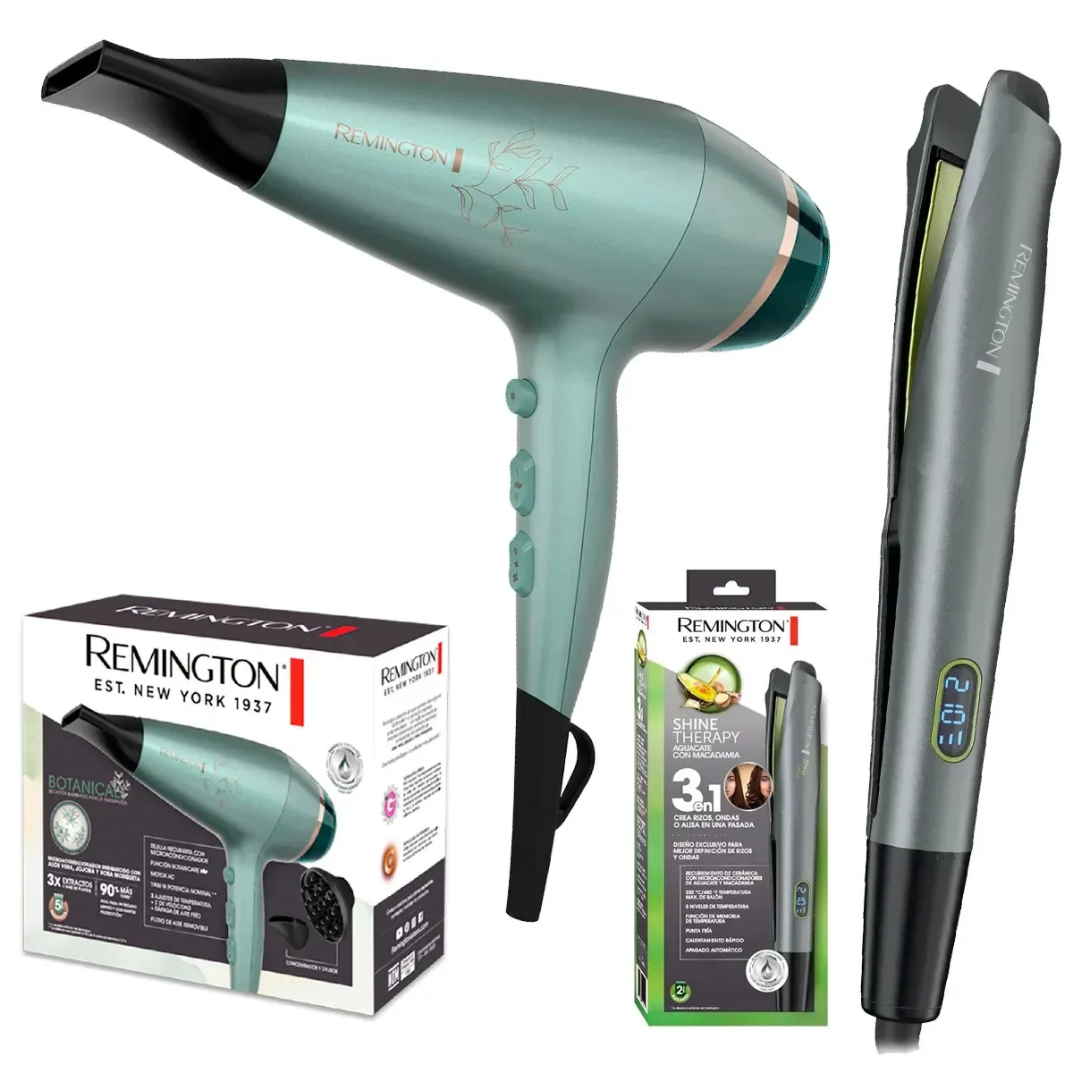 Conjunto de modeladores Remington 3 em 1 e secador de cabelo de 3 temperaturas 2300 W