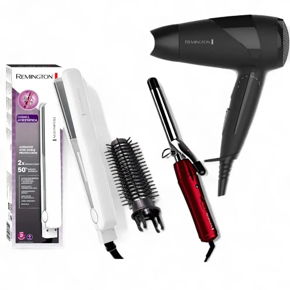Kit de alisamento Remington + Secador de cabelo 2000w + Ferro de frisar com escova de 19 mm