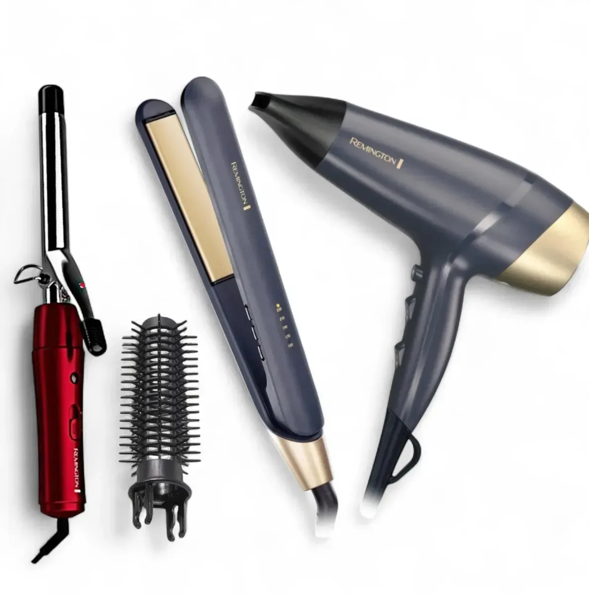 Conjunto de chapinha Remington + Secador de cabelo + Bolsa + Modelador de cabelo com escova