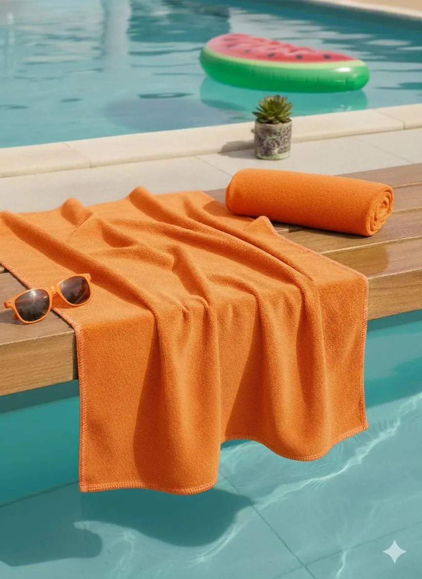 Toalha de praia inteligente de microfibra laranja lisa