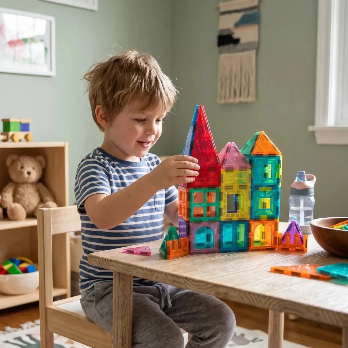 Blocos de construção magnéticos translúcidos Waggs Conjunto de construção 3D Waggs