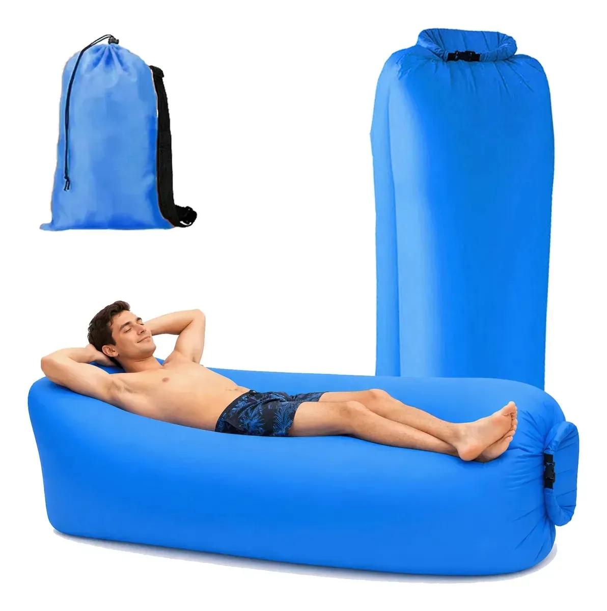Sofá-cama inflável Puff, cadeira de acampamento Beach Garden e capa azul