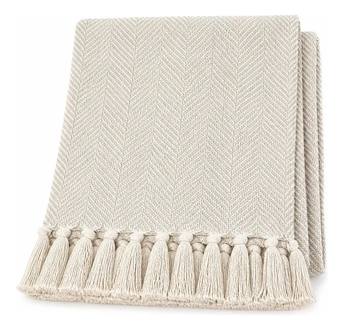 Cobertor de cama decorativo diagonal natural moderno com franjas