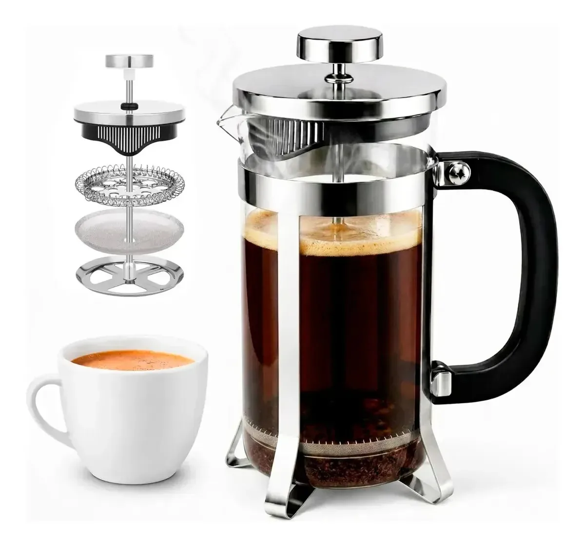 Cafeteira Plunger French Press Glass 800 ml Filtro permanente Estrutura de aço inoxidável Estrutura atual