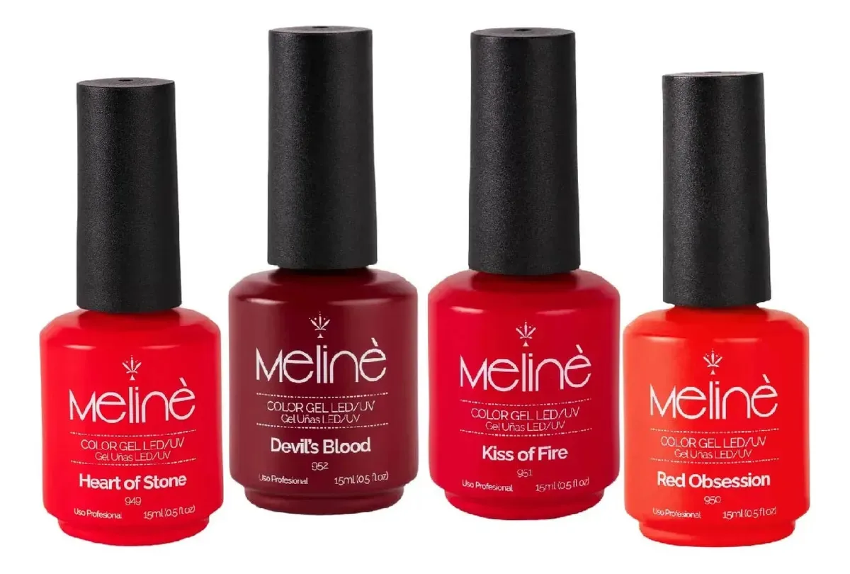 Combo 4 Esmaltes Semipermanente Meline Coleção Vermelhos Vermelho