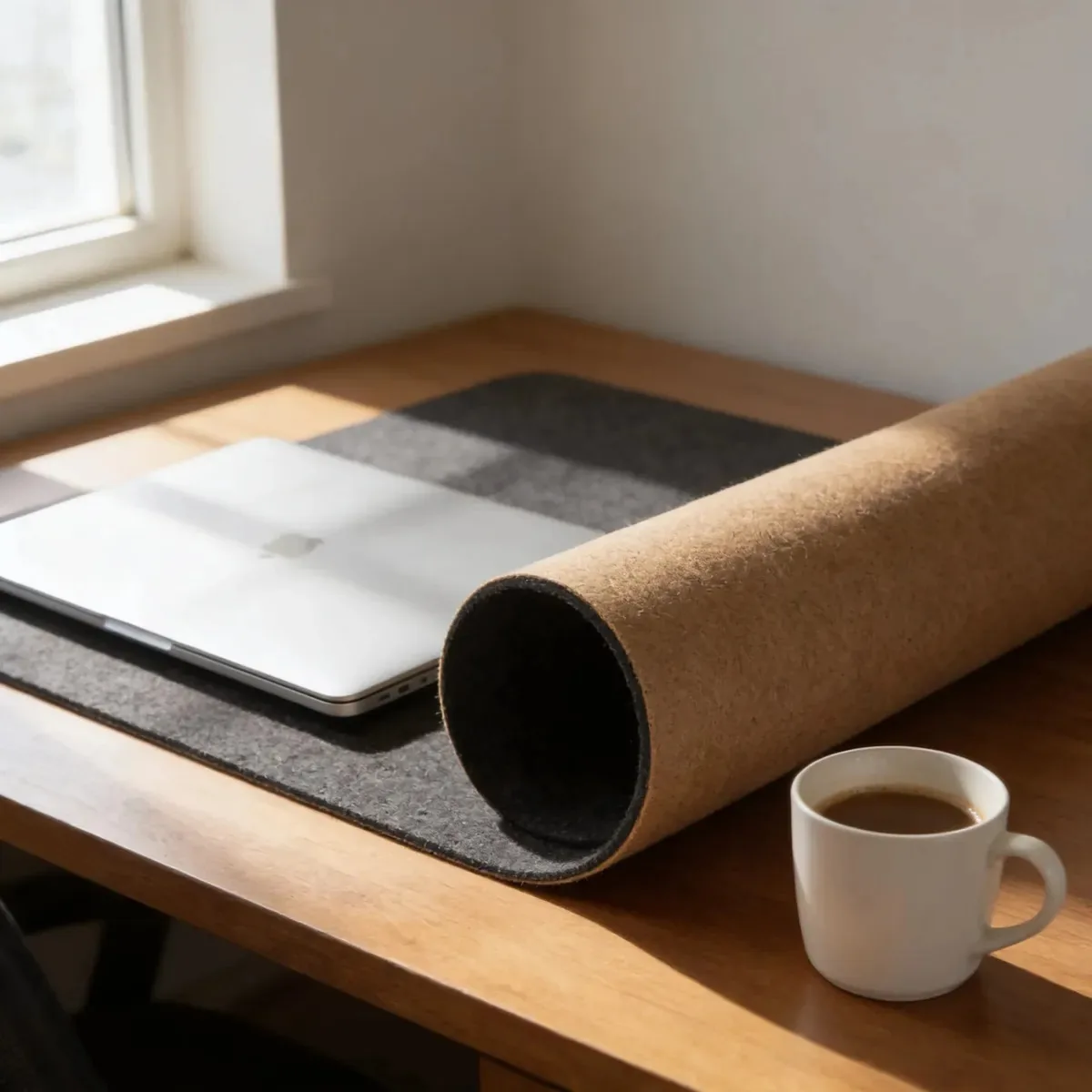 Desk Pad Feltro + Cortiça Cinza Escuto