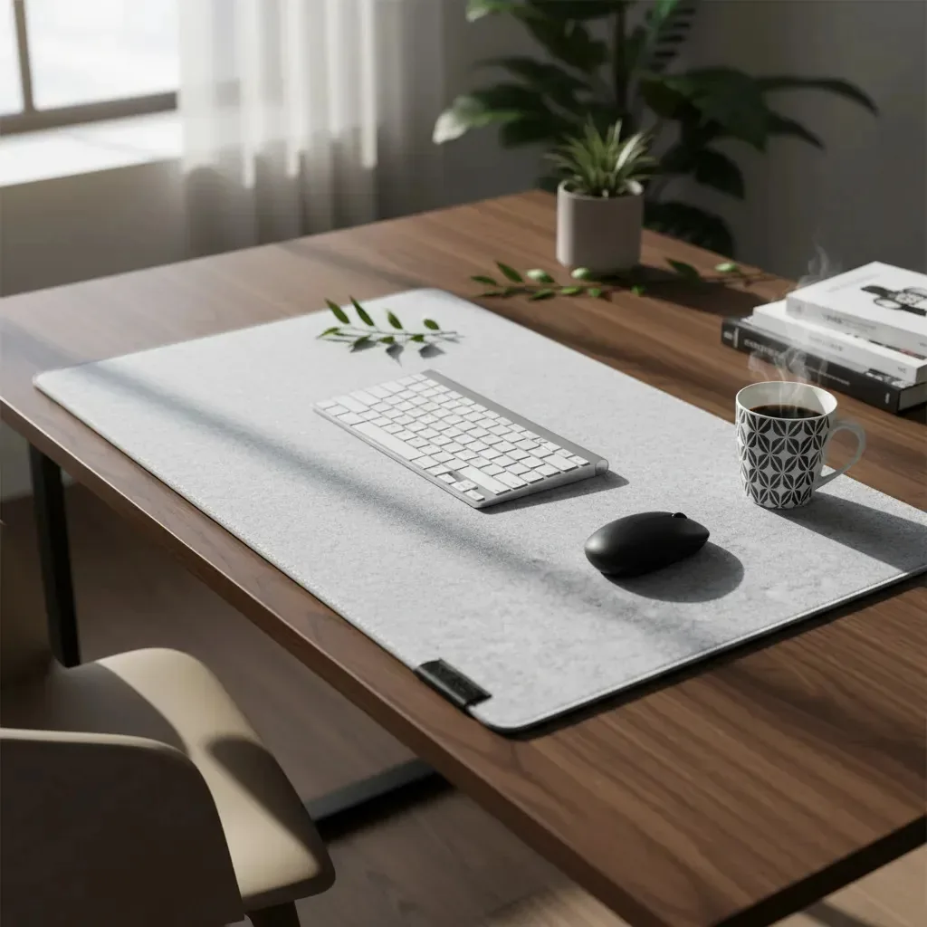 Desk Pad Feltro + Cortiça Cinza Claro
