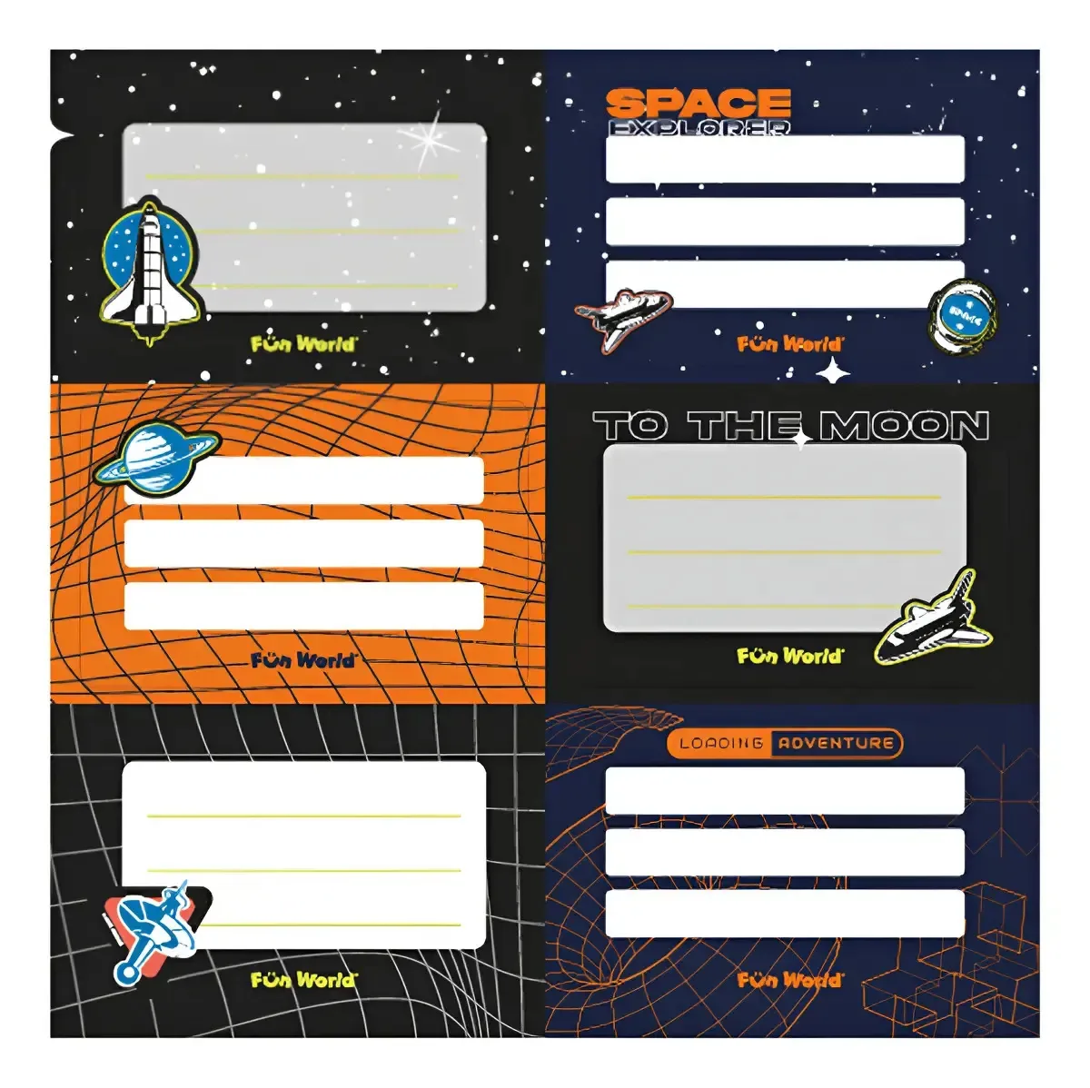 Etiquetas autoadesivas Etiquetas X 12 unidades Fw Space Multicolor (predominantemente laranja, preto e azul) Space Motif/Rockets And Planets