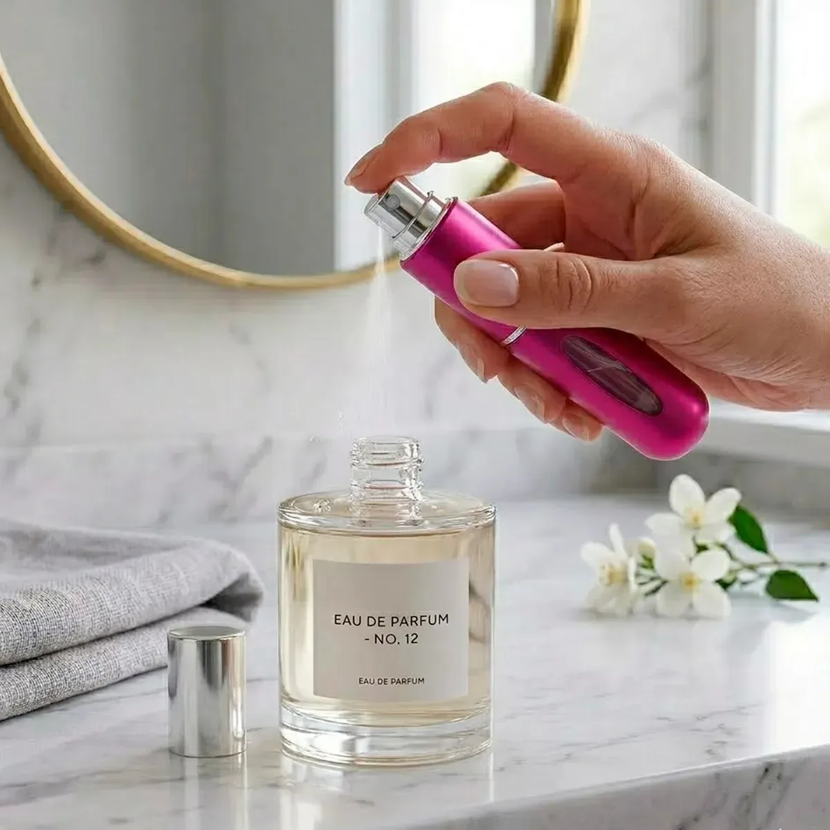 Mini prateleira de perfume recarregável portátil de 5 ml, cores de viagem ideais: rosa