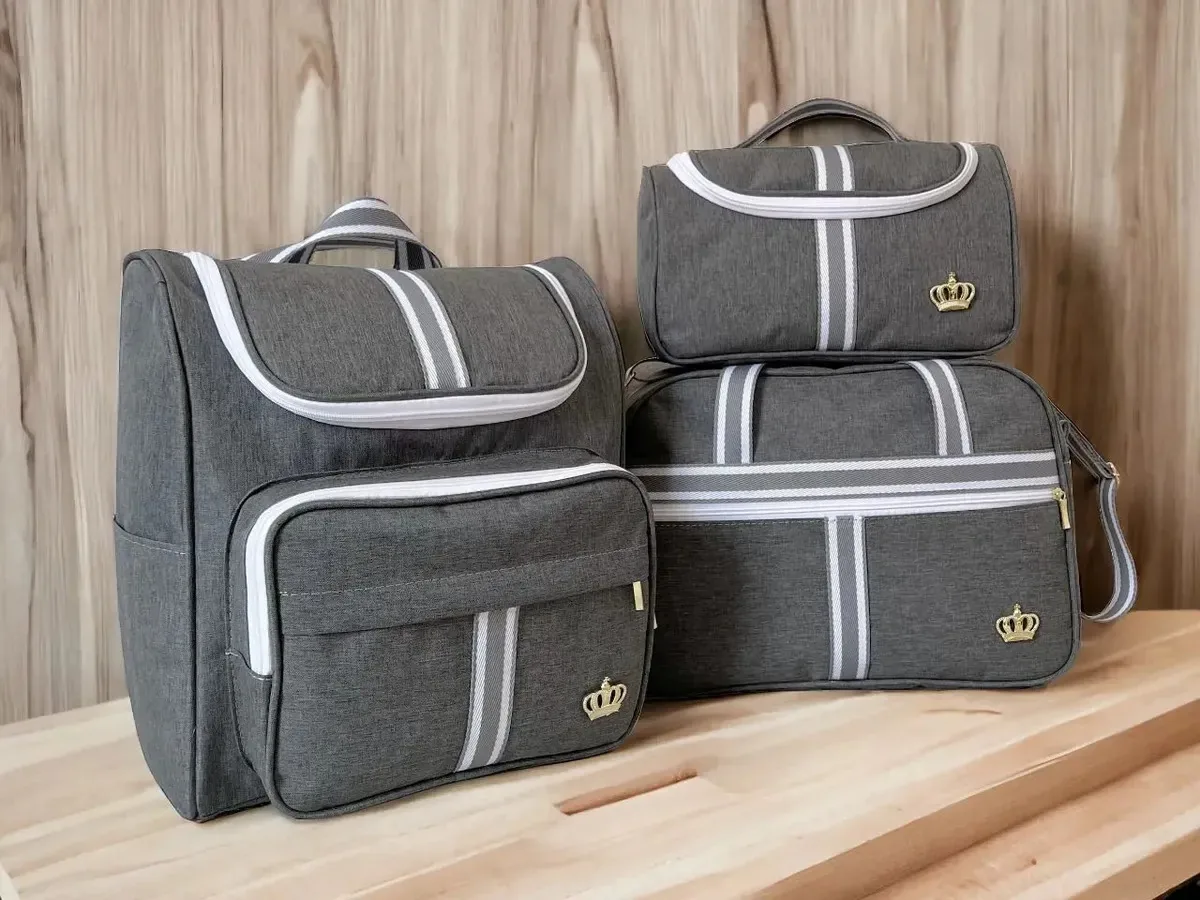 Kit Bolsa Maternidade 03 Peças Mochila Bolsa Necessaire Cinza