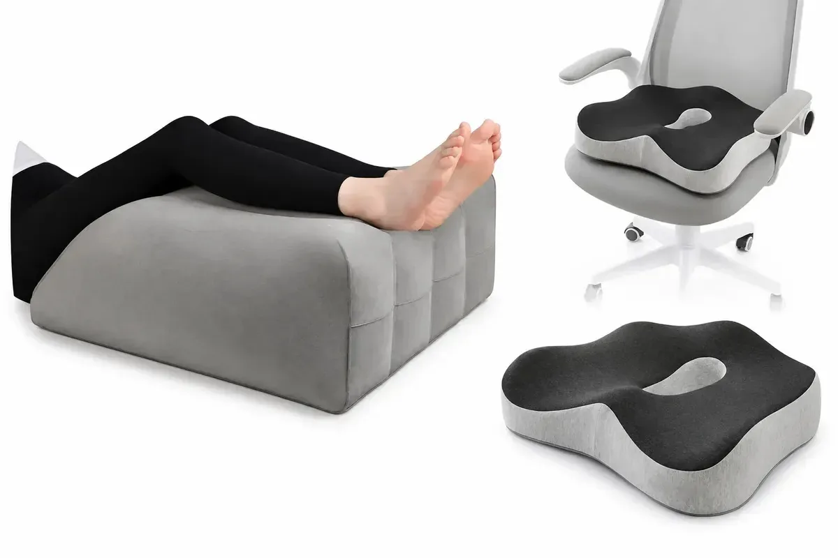 Almofada ortopédica lombar e almofada inflável Ventimaku Grey Almofada inflável de elevação de pernas para descanso e circulação Almofada ortopédica ergonômica premium com espuma viscoelástica