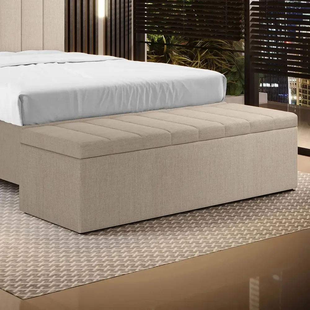 Calçadeira Baú Navi 140 Linho Aradecor Cor Bege