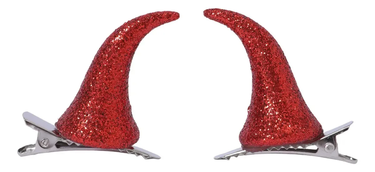 Chifres Diablo Glitter com fivela para cabelos ruivos