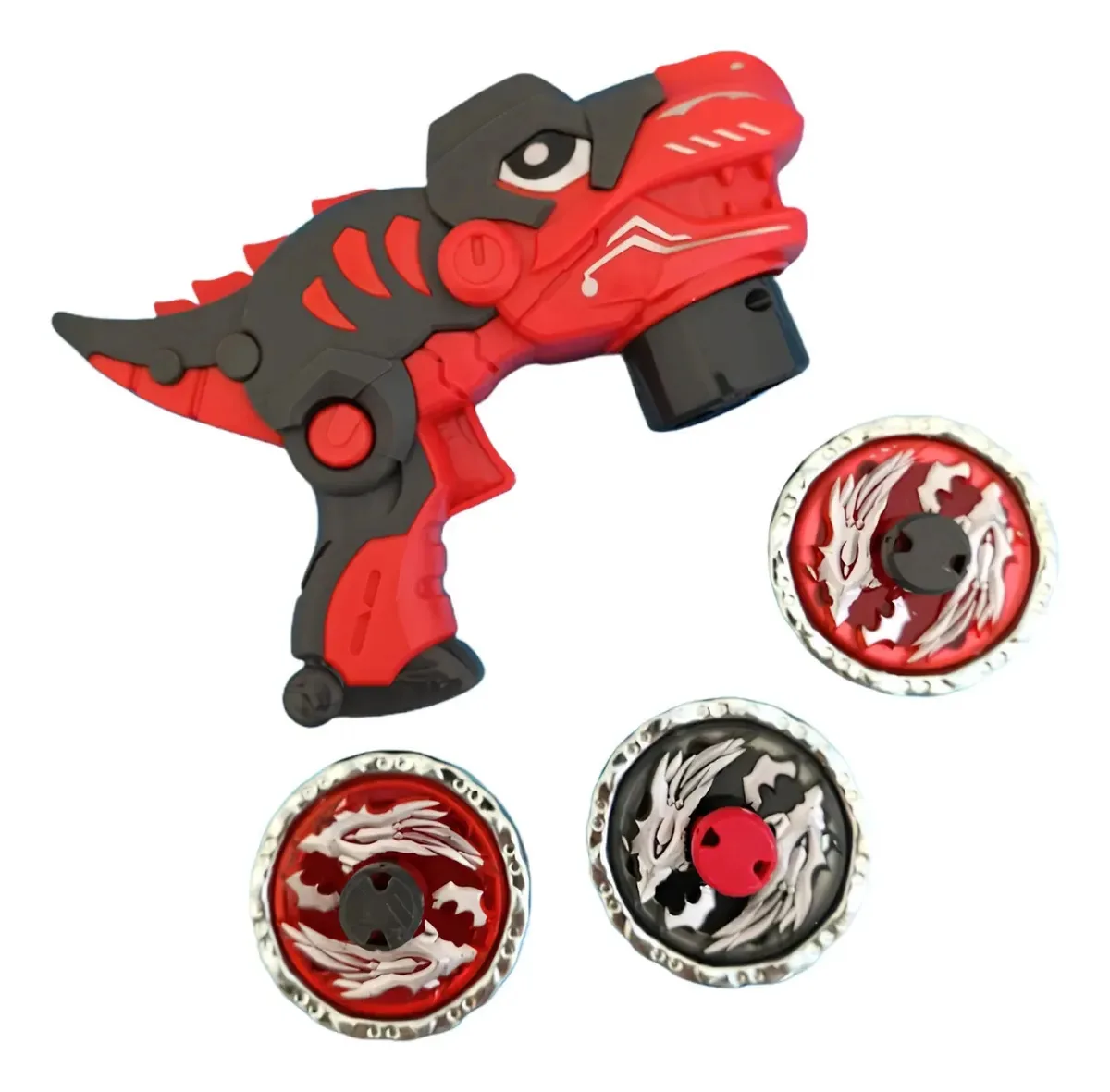 Conjunto de 3 trompas de combate com lançador de dinossauros vermelhos