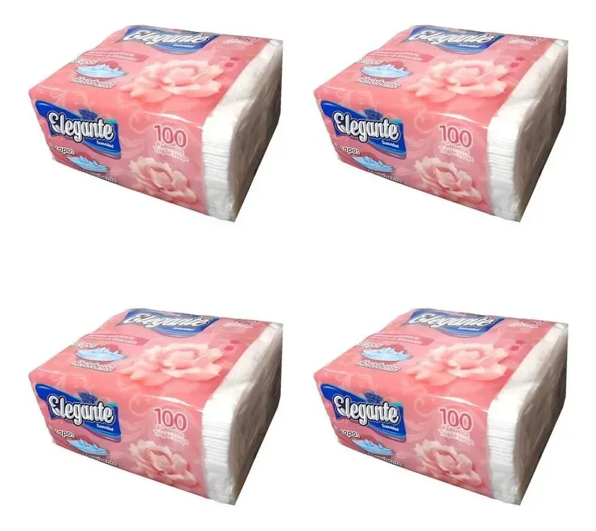 Lenços descartáveis de três folhas, elegantes, pacote com 100 unidades, caixa com 4, branco