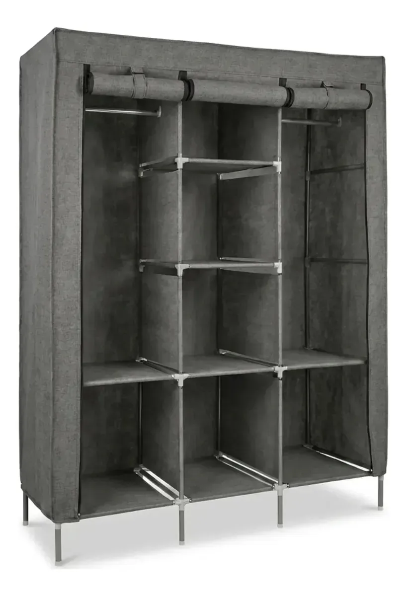 Armário, armário, armário, organizador portátil de tecido dobrável, roupas, calçados, prateleiras com estrutura metálica, prateleiras, barra suspensa, resistente à poeira, quarto removível,...
