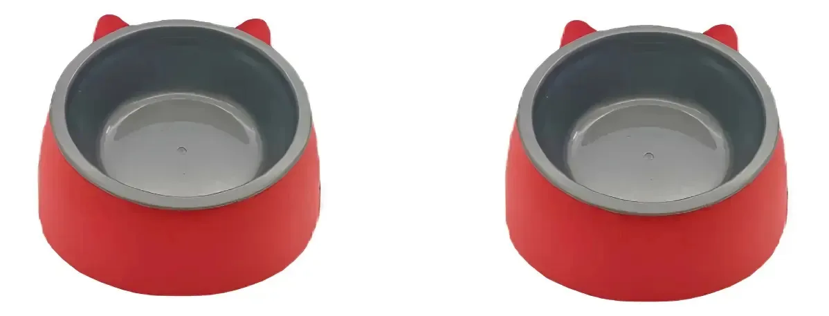 Kit Comedouros Ergonômico Cara De Gato Postura Correta 250ml Cor Vermelho