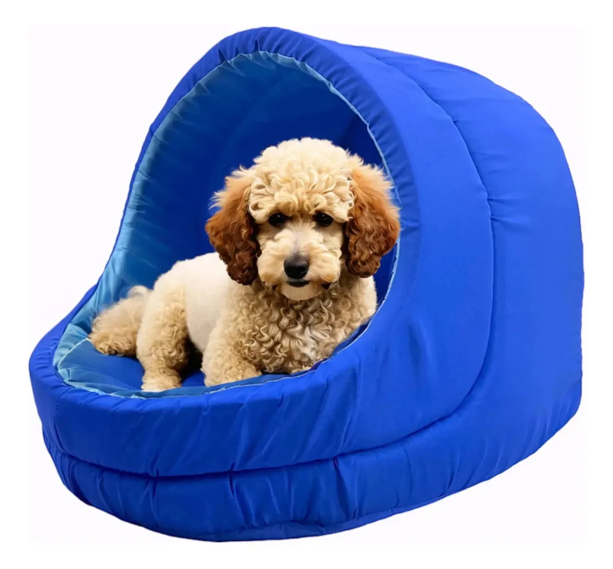 Cama Pet Iglu Raça Médio Para Cachorro E Gato Com Almofada Cor Azul Desenho Liso