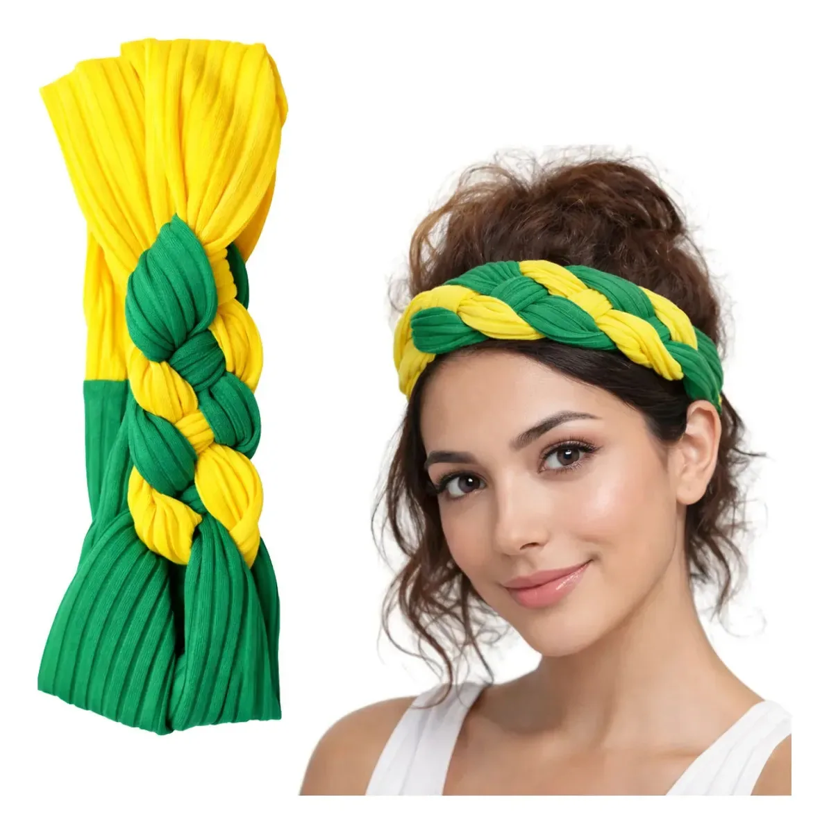 Faixa De Cabelo Brasil Trançada Look Jogos E Eventos 1 Und Verde E Amarelo
