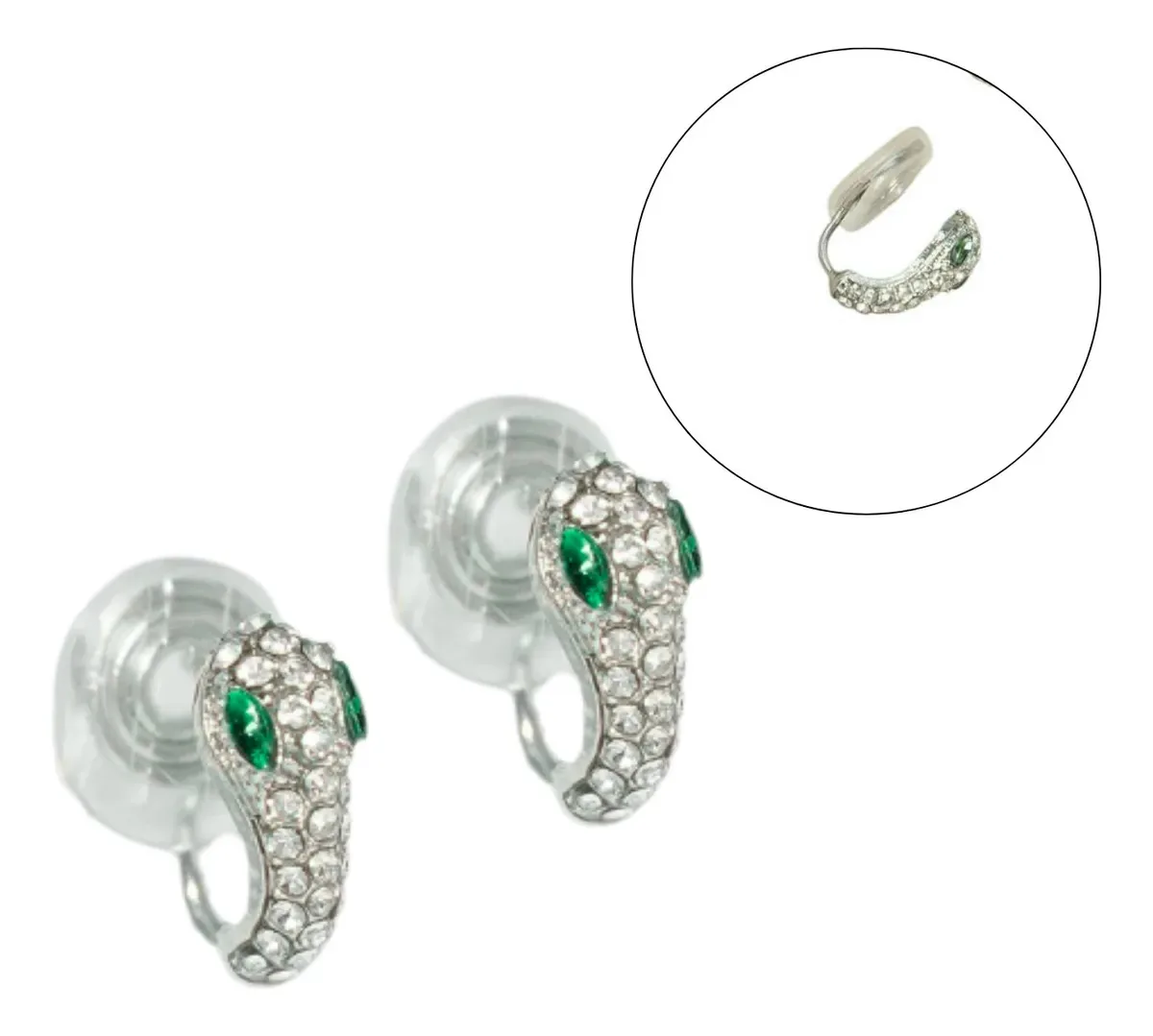 Brincos Cleo Green Zirconia Pressure Snake sem perfuração
