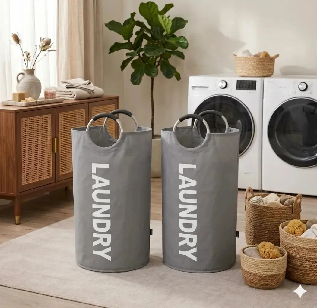 Cesta organizadora de lavanderia X2, pacote de roupa, lavanderia, lavanderia cinza