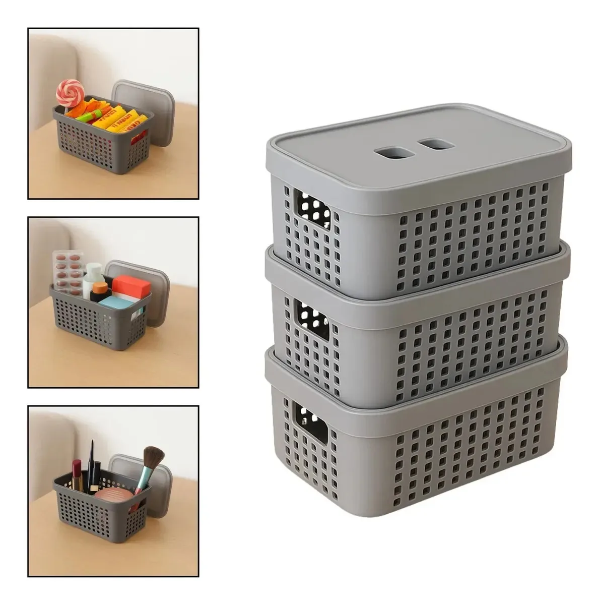 Kit 03 Cestos Organizador 2l Lp House Cores Cor Cinza Lisa