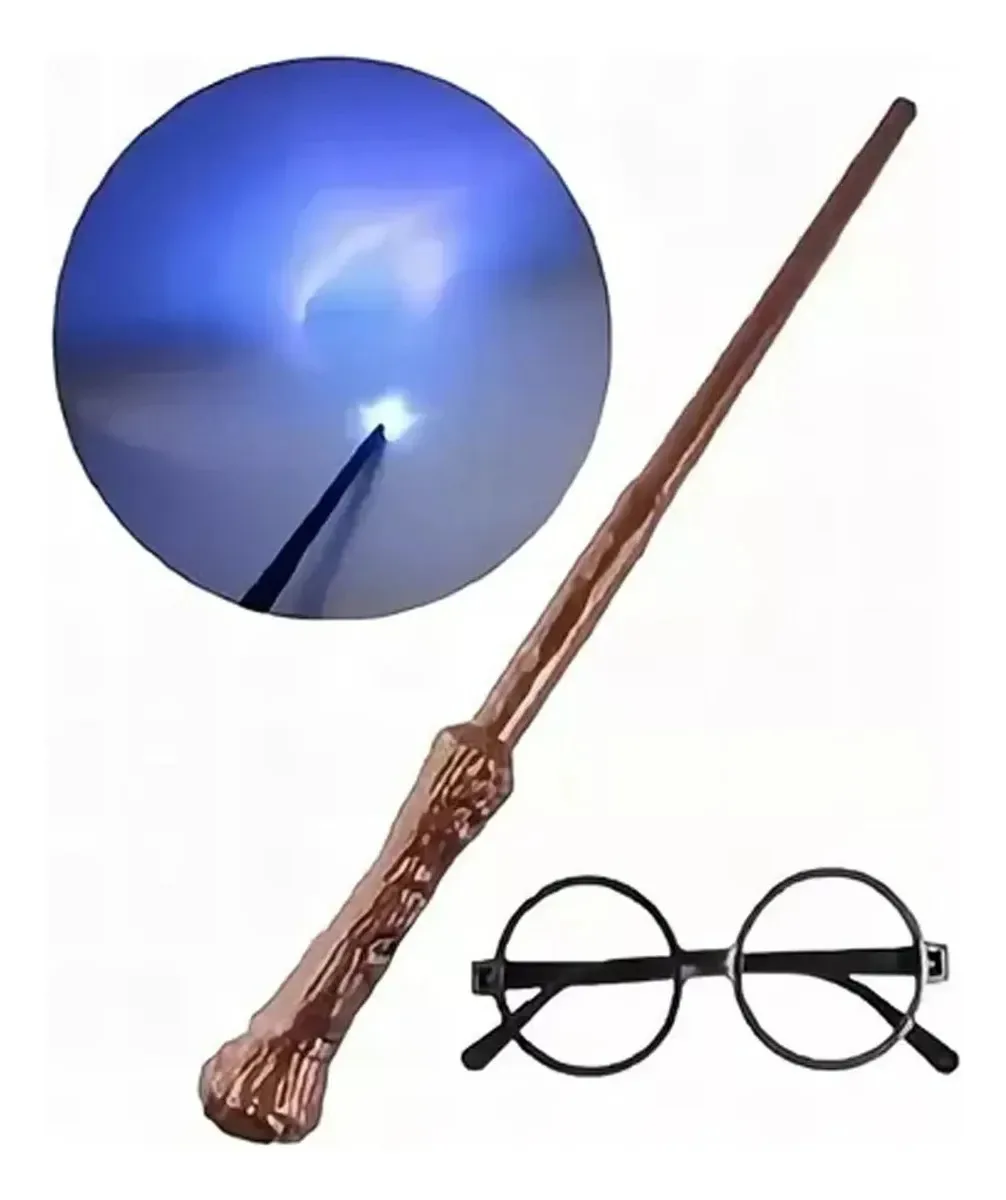 A varinha de Harry Potter com luz inclui lentes de fantasia marrons