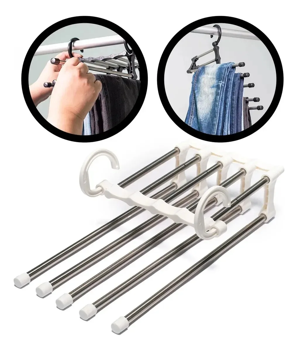 Cabide Multifuncional Metal Retrátil 5 Varetas Para Calças Cor Branco