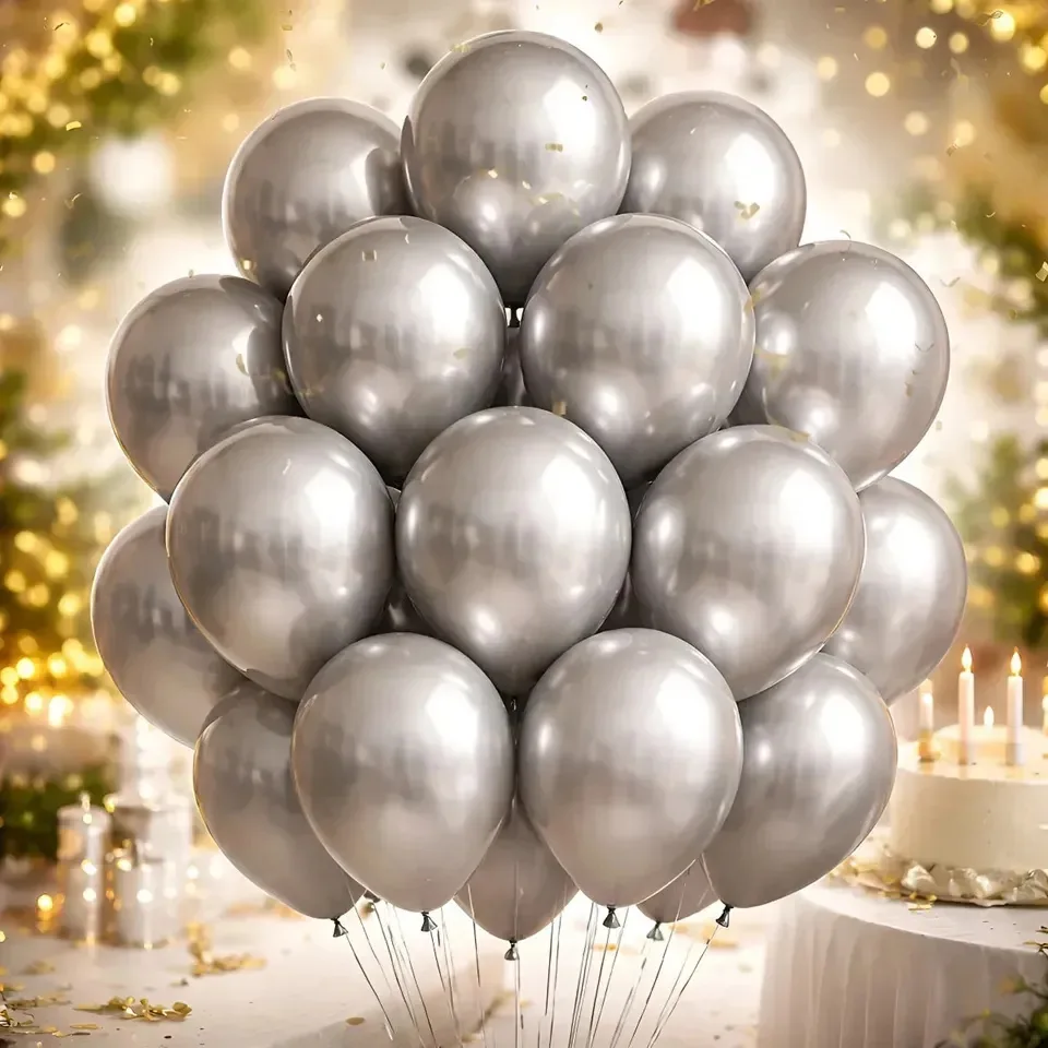 50 Bexigas Metalizadas Balões Decorativo De Festas E Eventos Prateado