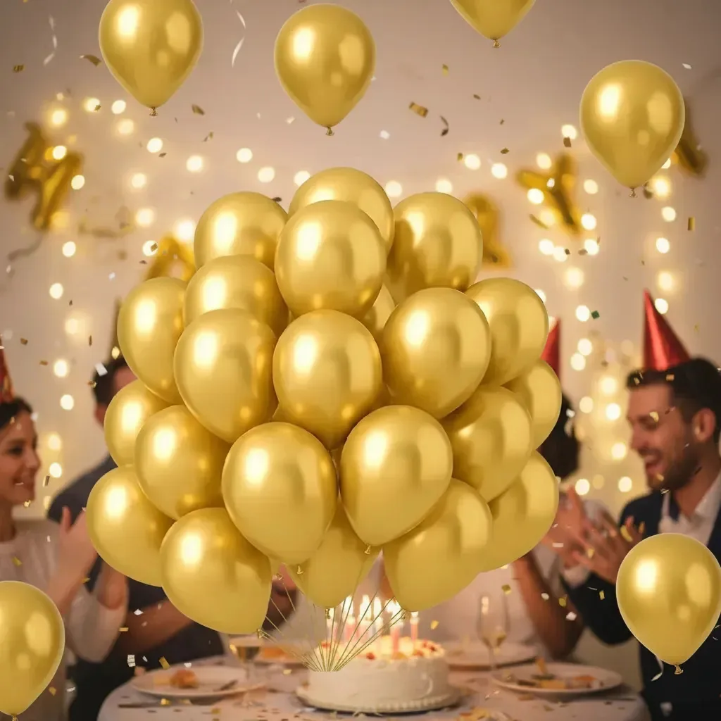50 Bexigas Metalizadas Balões Decorativo De Festas E Eventos Dourado