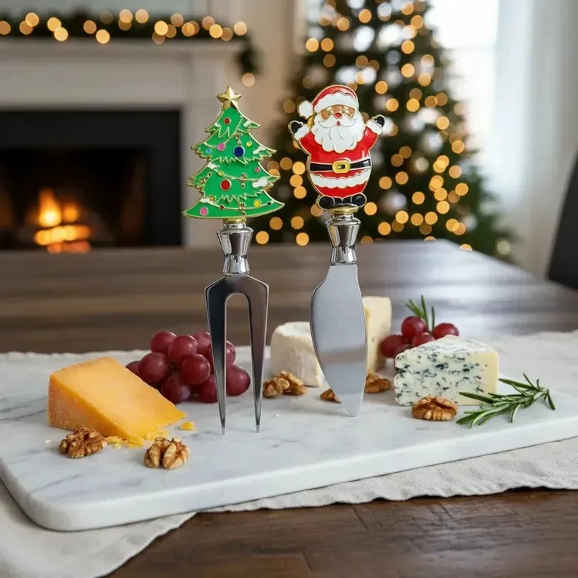 Conjunto Faca E Garfo De Natal P/ Petiscos E Queijos Gourmet Noel-arvore