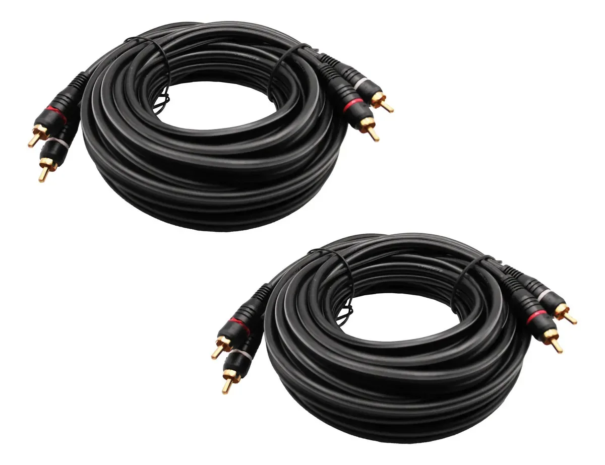 Kit 2 Cabos Rca 5 Metros Ouro Permak