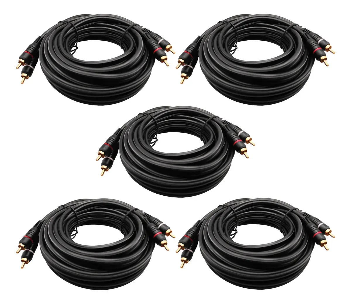 Kit 5 Cabos Rca 5 Metros Ouro Permak