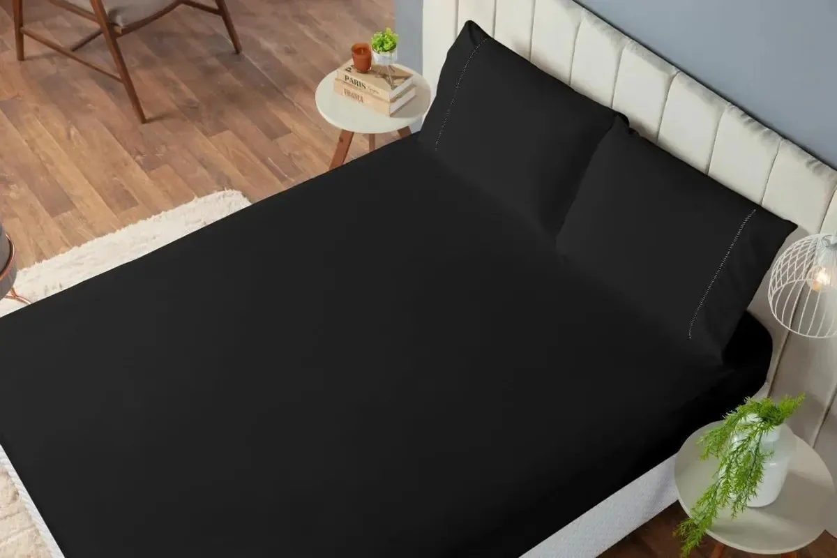 Roupa Cama King Ponto Palito Microfibra Laura 3 Pç - Preto