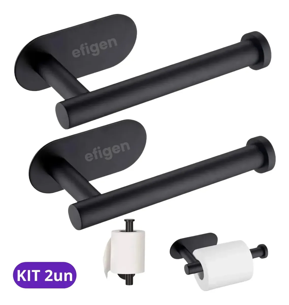 Kit Com 2 Suportes Para Papel Higiênico De Parede Preto Em Aço Inox Efigen