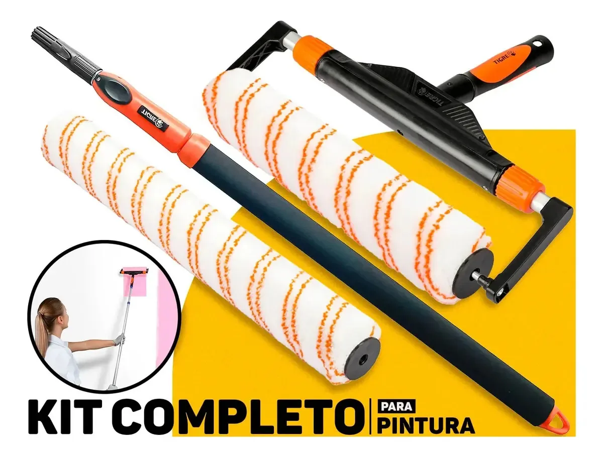 Kit Cabo Extensor 1,5m + Suporte Ajustável + 2 Rolos Pintura