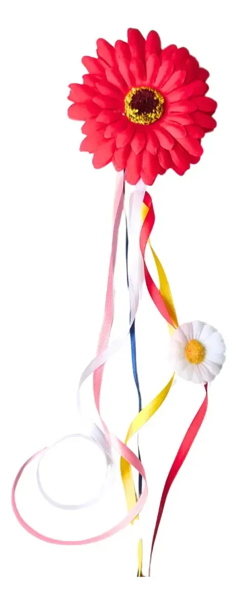 Flor Junina Com Fitas Coloridas Para Cabelo Cor Vermelho